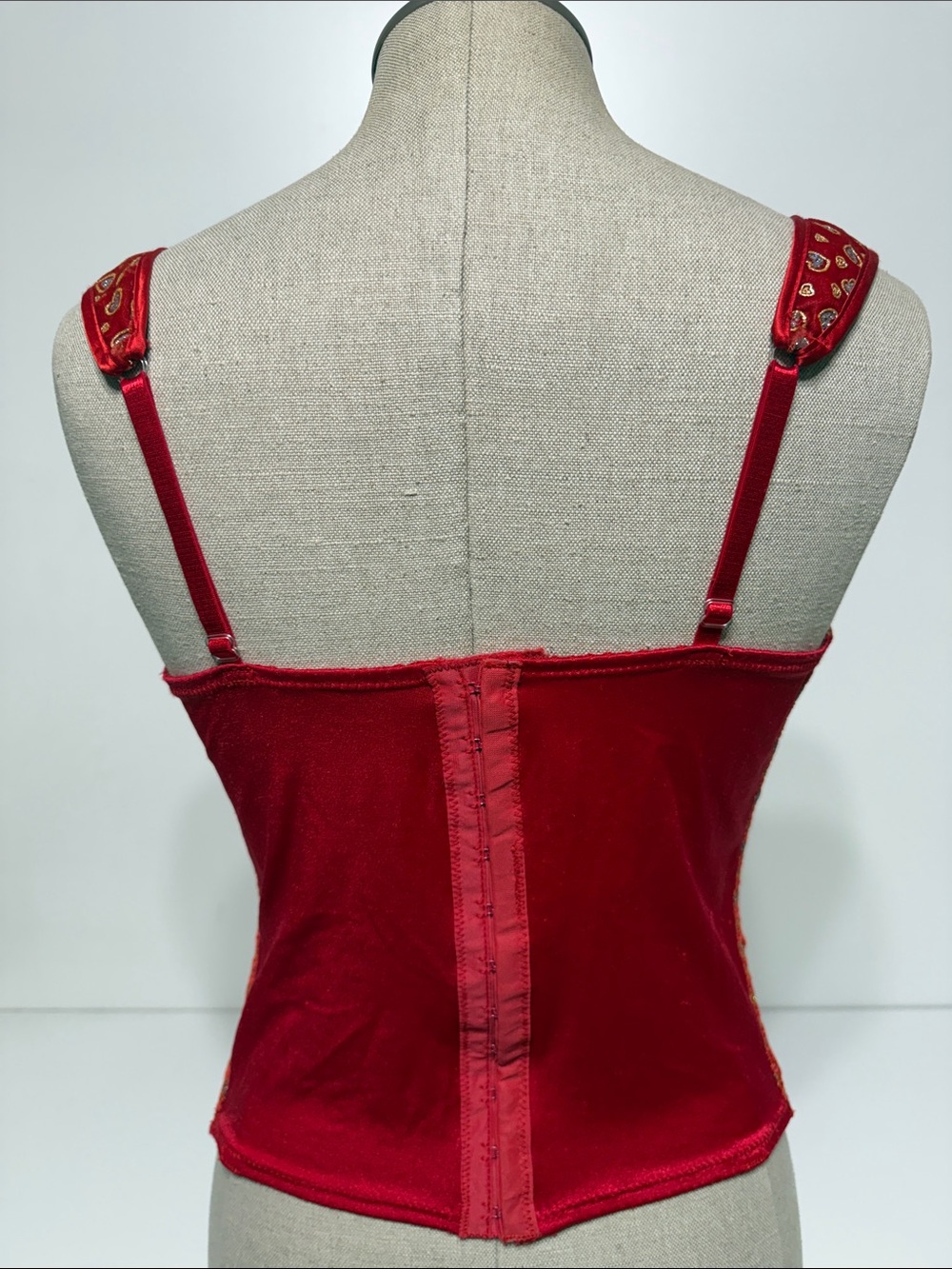 Frederick's of Hollywood Red Bustier with Gold and Silver Hearts - Picture 14 of 17